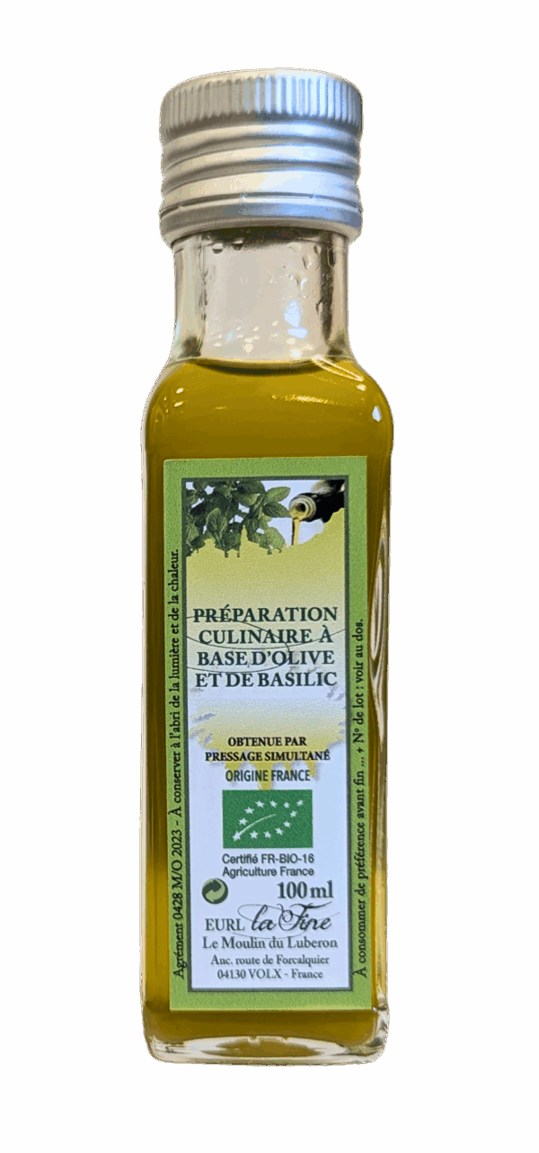 Préparation culinaire à base d'Olive et de Basilic Bio - bouteille 100 ml