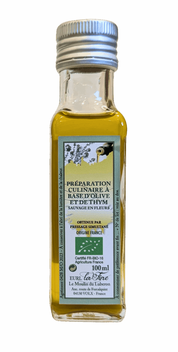 Préparation culinaire à base d'Olive et de Thym Bio - bouteille 100 ml