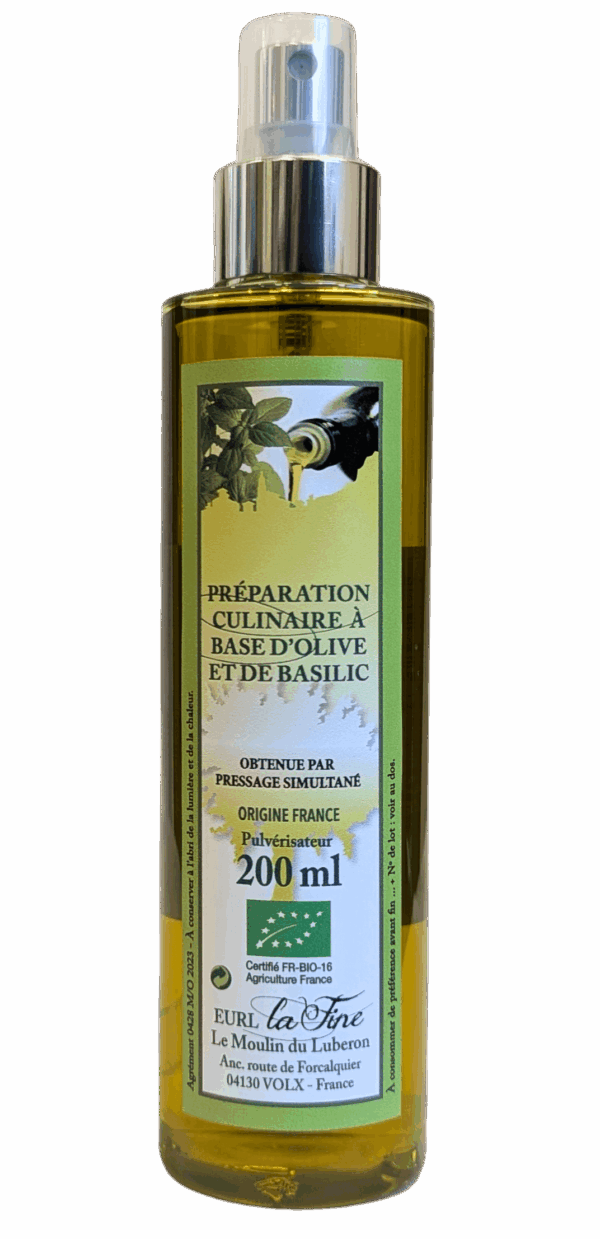 Préparation culinaire à base d'Olive et de Basilic Bio - pulvérisateur 200 ml