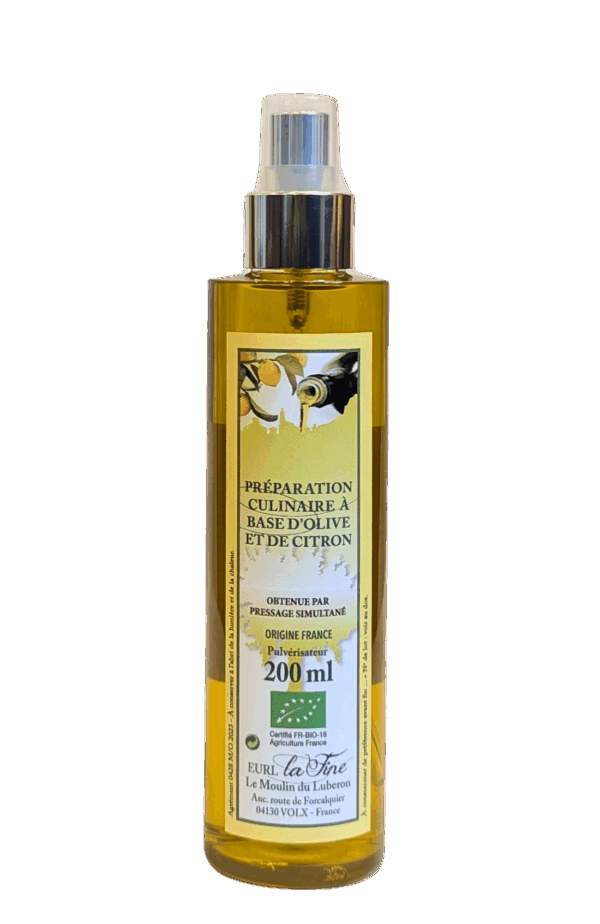 Préparation culinaire à base d'Olive et de Citron Bio - pulvérisateur 200 ml