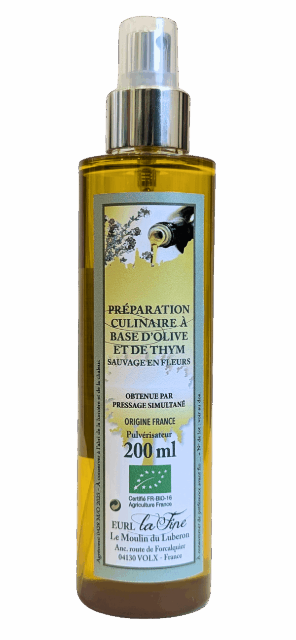 Préparation culinaire à base d'Olive et de Thym Bio - pulvérisateur 200 ml