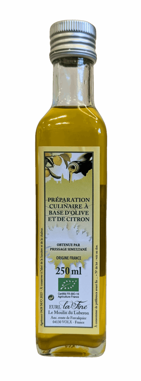 Préparation culinaire à base d'Olive et de Citron Bio - bouteille 250 ml