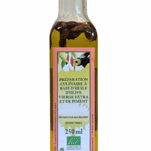 Huile d’Olive Vierge Extra Bio et Piment – bouteille 250 ml