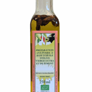 Préparation culinaire à base d’Olive et de Ail Piment – bouteille 250 ml