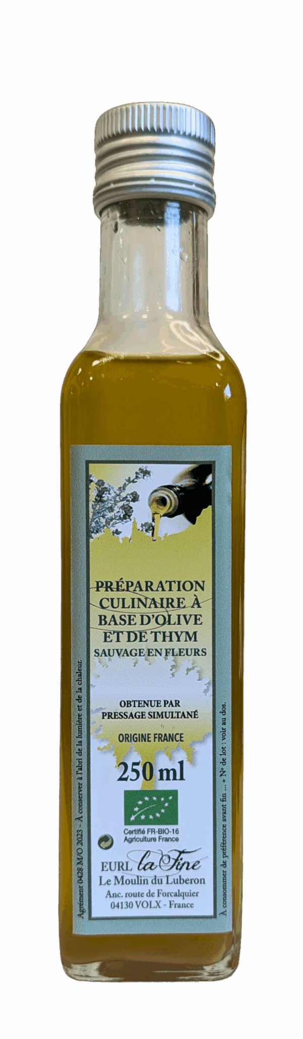 Préparation culinaire à base d'Olive et de Thym Bio - bouteille 250 ml