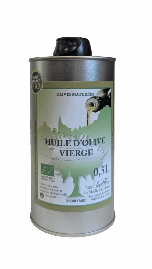 Huile d’Olive Vierge  Olives Maturées Bio – bidon alu 50 cl