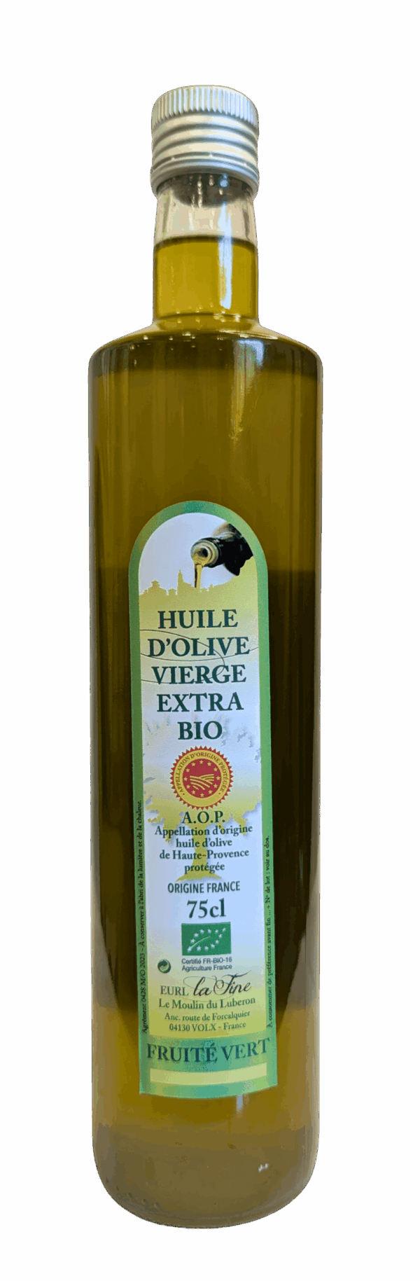 Huile d'Olive Vierge Extra AOP Fruité vert Bio – bouteille 75 cl