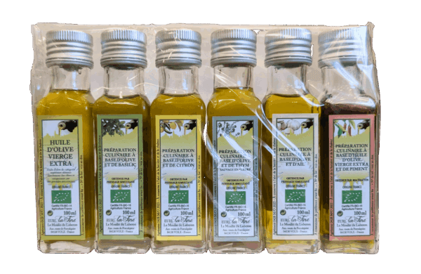 Huile Vierge Extra Bio - Huile Vierge Extra Bio  et Piment - Préparations Culinaires Thym, Ail, Citron et Basilic - lot de 6 X 10 cl