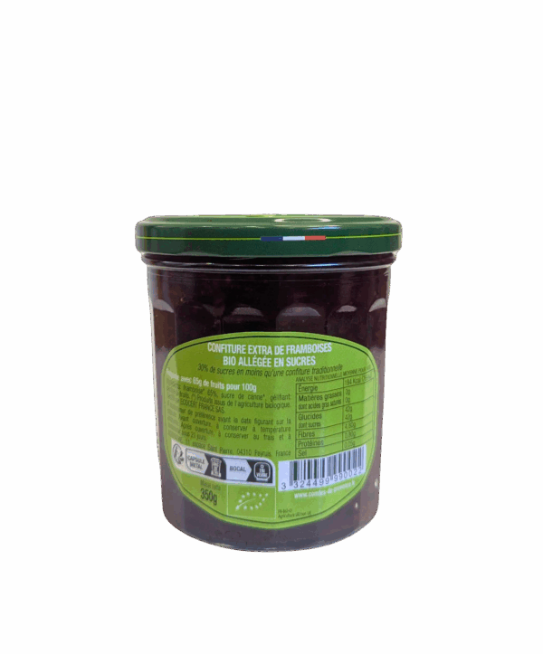 Confiture de Framboise Bio Allégée en sucres- pot de 350 gr – Image 2