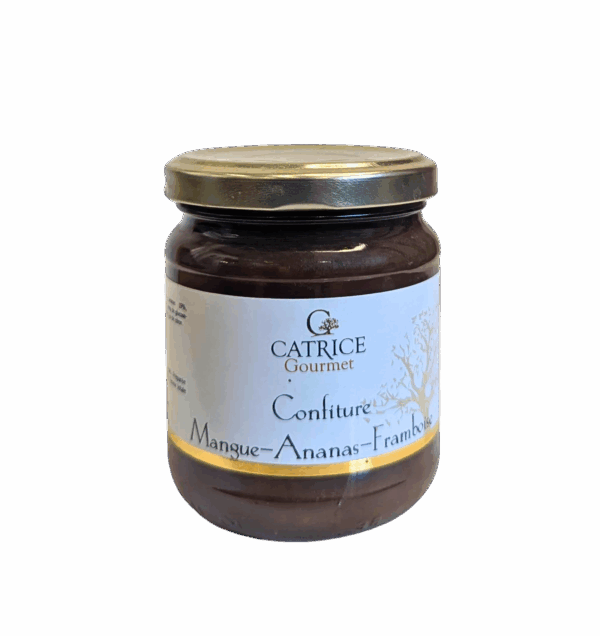 Confiture Mangue-Ananas-Framboise - pot de 250 gr